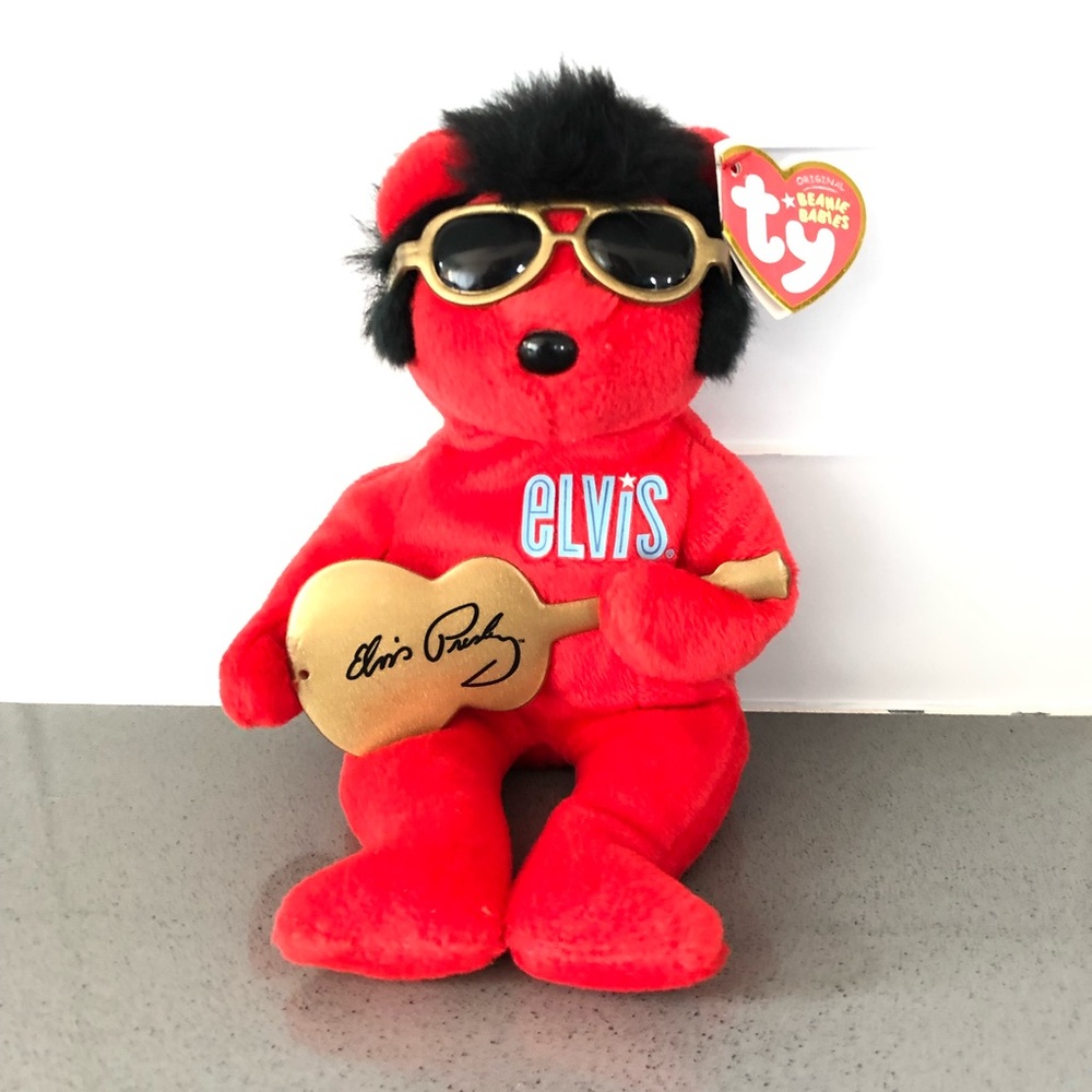 Ty Red Elvis Plush Dog with Gold Guitar